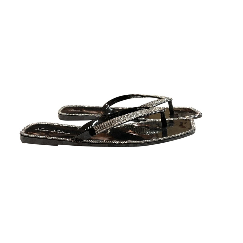 Lauren Lorraine Tampa Rhinestone Flip Flops Jelly Thong Sandals Black Size 6 NWB